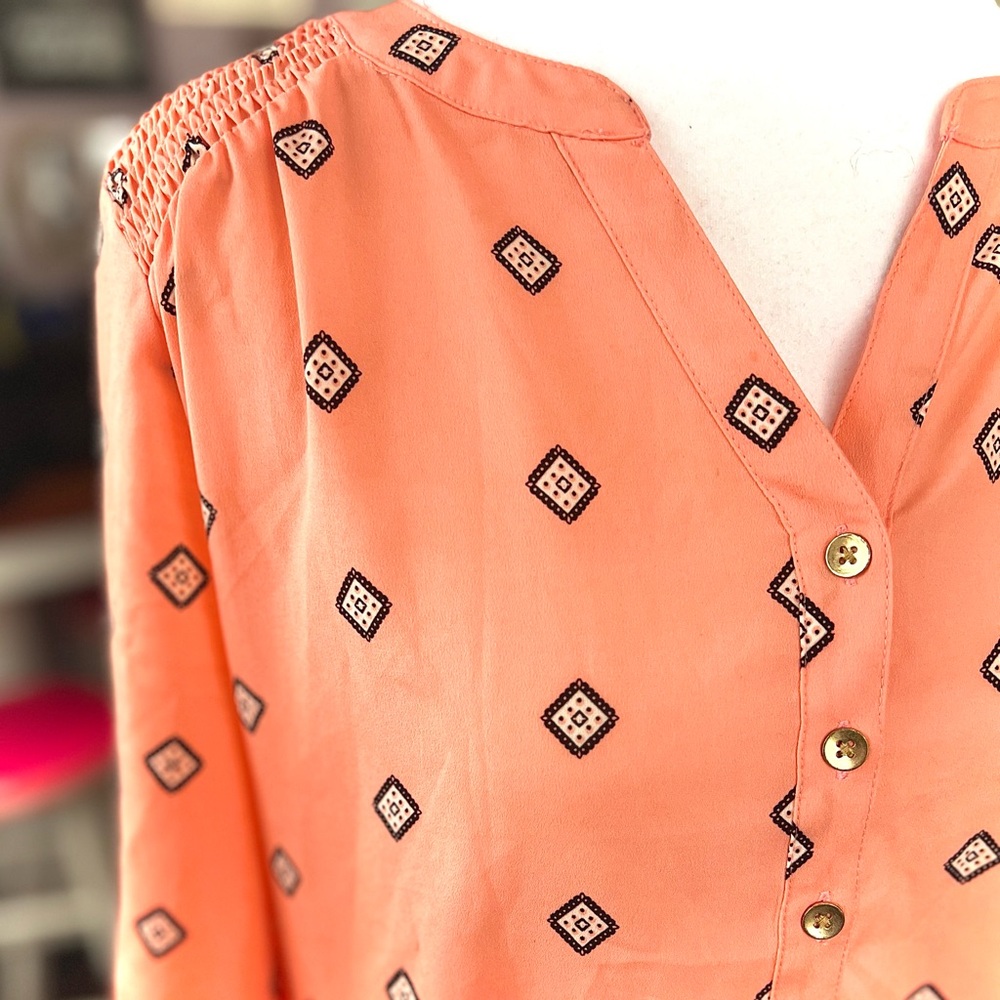 Croft & Barrow Coral Tunic Blouse with Boho Pattern - Picture 2 of 5
